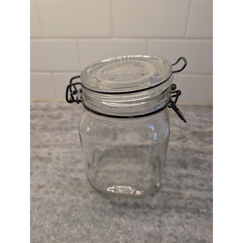 Fido Italian Glass Clamp Lid Canister 1 Liter Hermetic Storage Jar